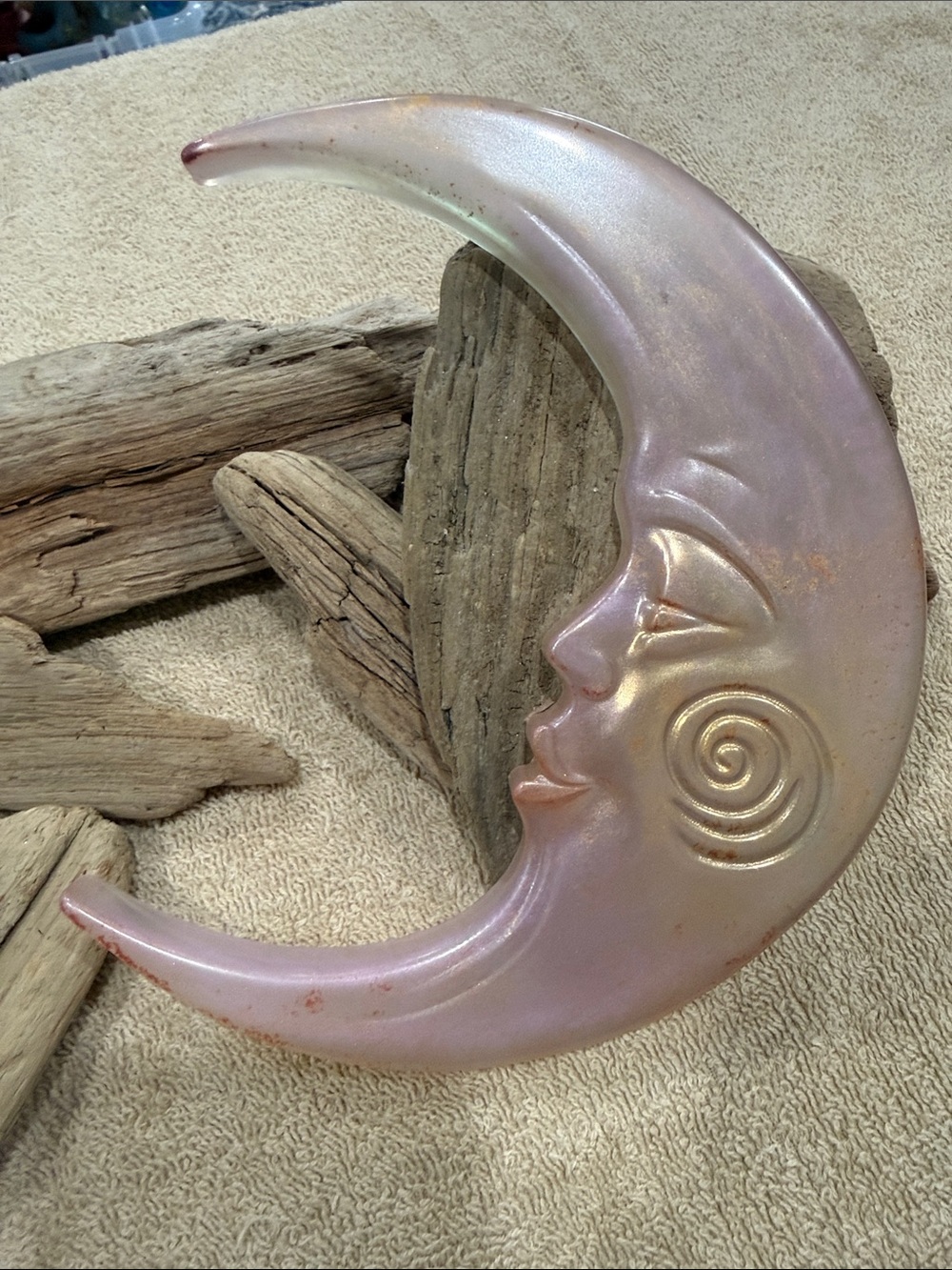 Iridescent Pink Crescent Moon Wall Sculpture